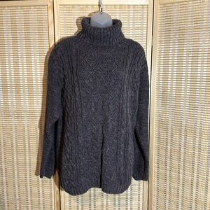 Casual Corner Vintage 1990s Gray Cable Knit Turtleneck Sweater Oversized Small